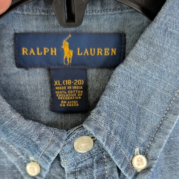 Ralph Lauren Boys Blue Soft Denim Button-Down Shirt SZ XL(18-20) Casual Comfy - Picture 8 of 8